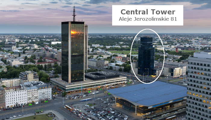 Central Tower u zbiegu Alei Jerozolimskich i ulicy Tytusa Chałubińskiego.